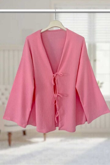 Önü Bağlamalı Kimono Tunik / Pembe