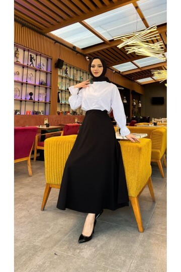 Tesettür Maxi Boy 36-48 Beden Arası (S-M-L-XL) Altı Dikişli Dört Mevsim Skuba Krep Etek Siyah