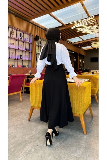 Tesettür Maxi Boy 36-48 Beden Arası (S-M-L-XL) Altı Dikişli Dört Mevsim Skuba Krep Etek Siyah