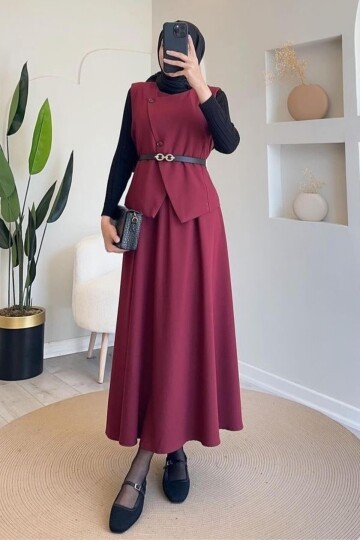 Yelekli Etekli  Takım 51007 Bordo