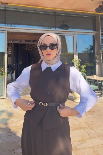 Yelekli Etekli  Takım 51007 Kahverengi