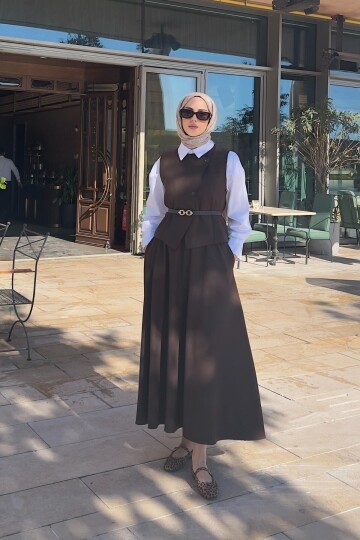 Yelekli Etekli  Takım 51007 Kahverengi