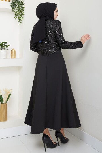 Kurdeleli Pul Payet Ceketli Takım Siyah HM2725