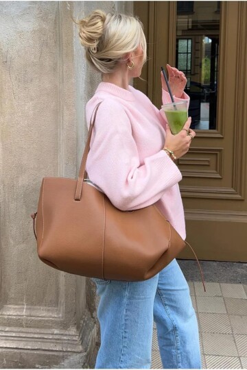 Pembe Bisiklet Yaka Oversize Triko Kadın Kazak