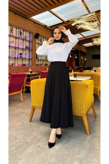 Tesettür Maxi Boy 36-48 Beden Arası (S-M-L-XL) Altı Dikişli Dört Mevsim Skuba Krep Etek Siyah
